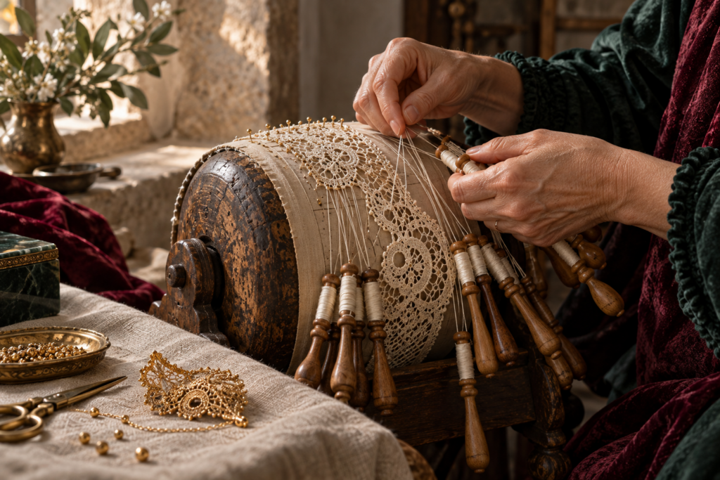 Lavorazione artigianale del tombolo, immagine provvisoria